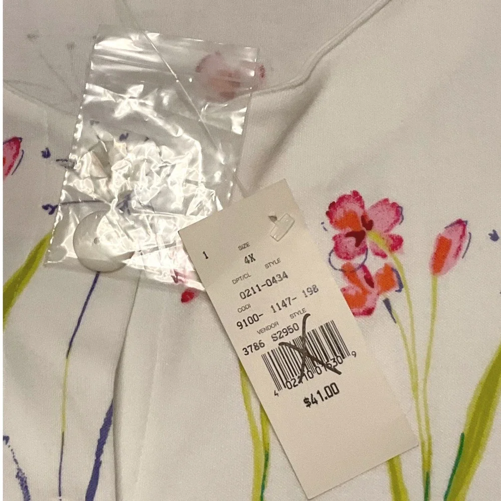 Vintage Cardigan Wms 4X White Floral Button Front  Cottagecore NWT